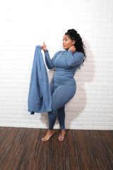 3 pc popcorn cardigan set| Ash Blue