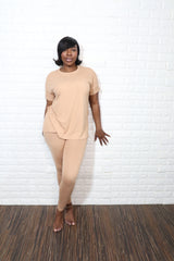 Round neck smooth like butter set | Tan
