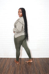 Exposed seam sweater set| Olive