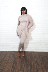 3 pc popcorn cardigan set| Ash mocha