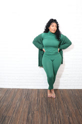 3 pc popcorn cardigan set| Hunter Green