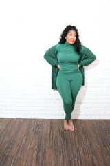 3 pc popcorn cardigan set| Hunter Green