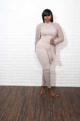 3 pc popcorn cardigan set| Ash mocha