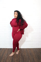 3 pc popcorn cardigan set| Cabernet