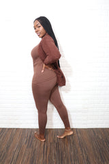 3 pc popcorn cardigan set| Brown