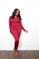 Long sleeve smooth like butter set| Burgundy