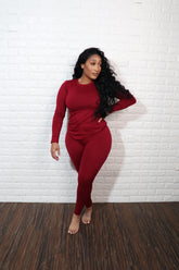 Long sleeve smooth like butter set| Burgundy