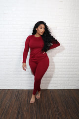 Long sleeve smooth like butter set| Burgundy