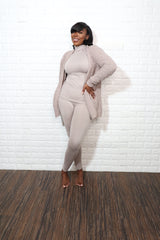 3 pc popcorn cardigan set| Ash mocha