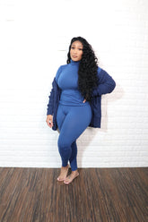 3 pc popcorn cardigan set| Navy