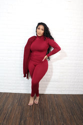 3 pc popcorn cardigan set| Cabernet