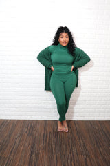 3 pc popcorn cardigan set| Hunter Green