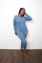 Long sleeve smooth like butter set| Dusty blue