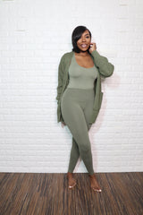 Waffle cardigan set| Light Olive