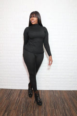 Buttery Soft Turtleneck Set| Black
