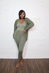 Waffle cardigan set| Light Olive