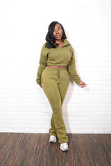 Stacked Pant Sweat Suit| Olive