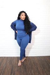 3 pc popcorn cardigan set| Navy