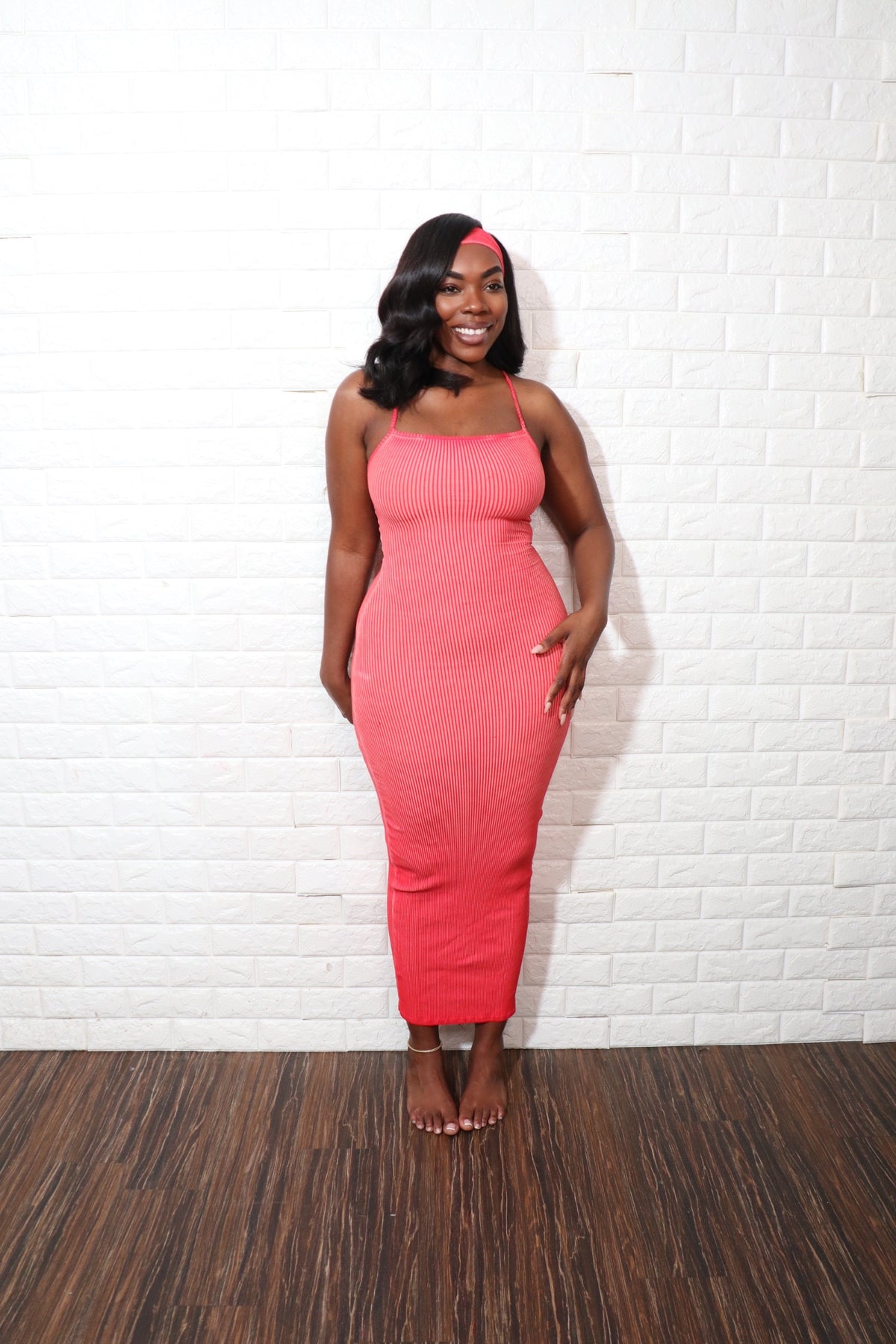 Ribbed Midi Dress| Red