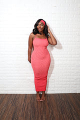 Ribbed Midi Dress| Red