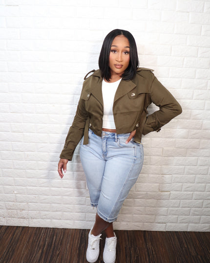 Cropped trench jacket| Olive