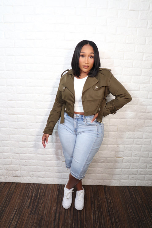 Cropped trench jacket| Olive