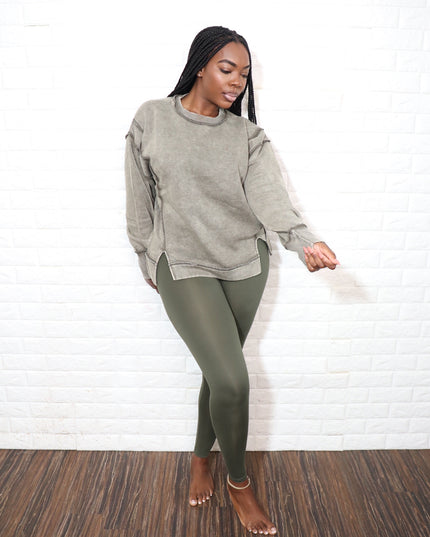 Exposed seam sweater set| Olive