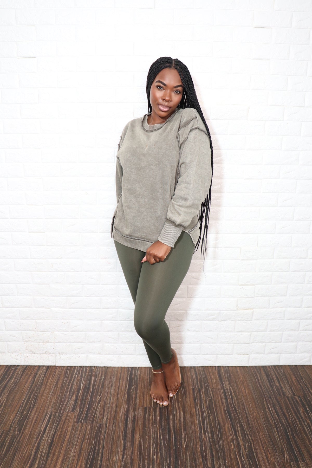 Exposed seam sweater set| Olive