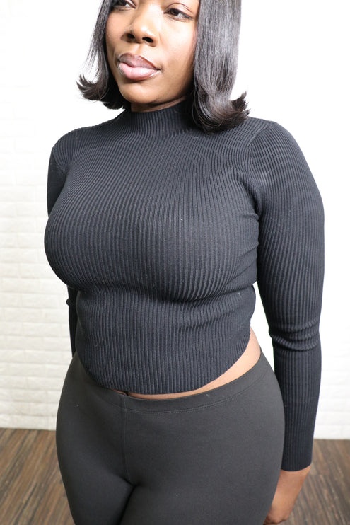 Ribbed crop turtleneck sweater