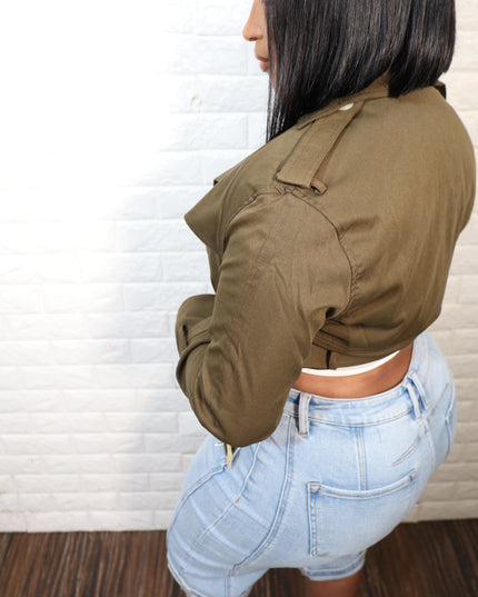 Cropped trench jacket| Olive