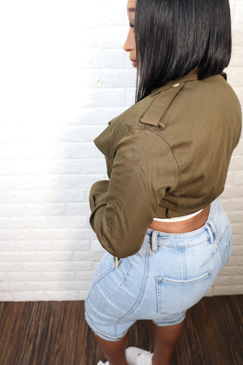 Cropped trench jacket| Olive