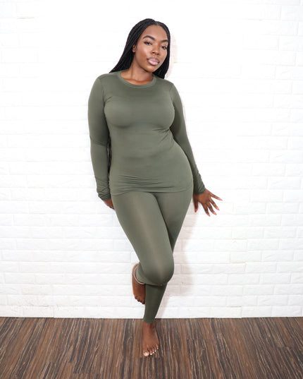 Long sleeve smooth like butter set| Olive