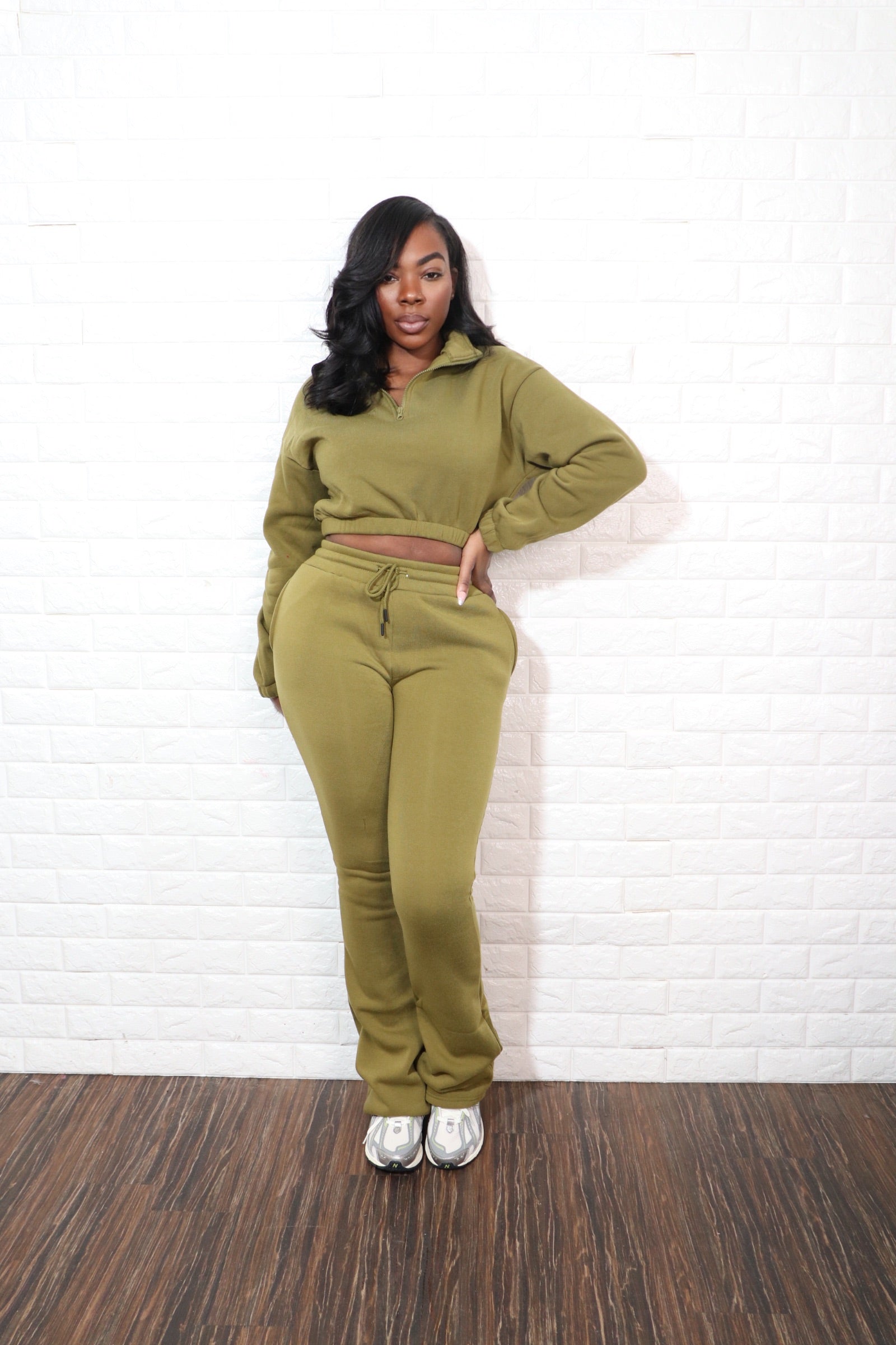 Stacked Pant Sweat Suit| Olive