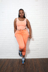 Sweat pants & ribbed top set| Orange
