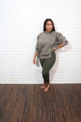 Exposed seam sweater set| Olive