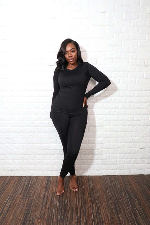 Long sleeve smooth like butter set| Black
