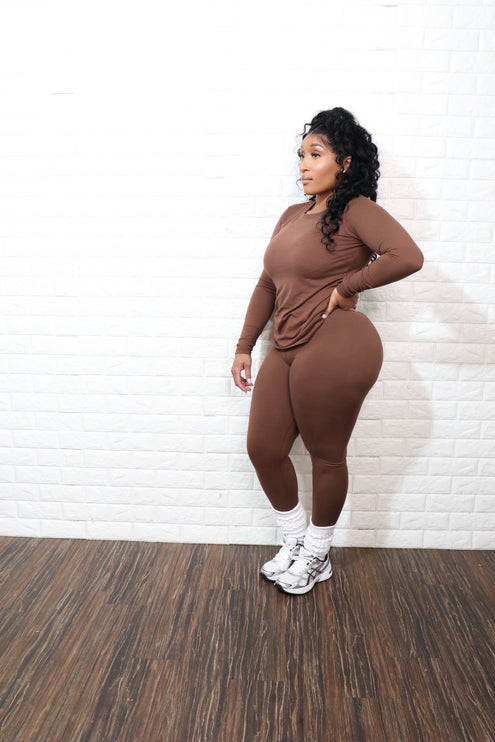 Long sleeve smooth like butter set| Brown