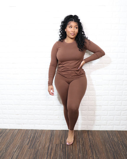 Long sleeve smooth like butter set| Brown