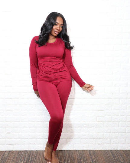 Long sleeve smooth like butter set| Burgundy