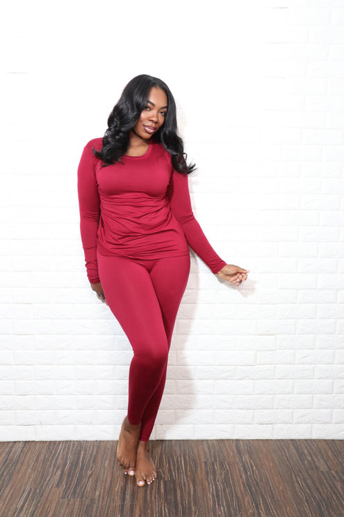 Long sleeve smooth like butter set| Burgundy