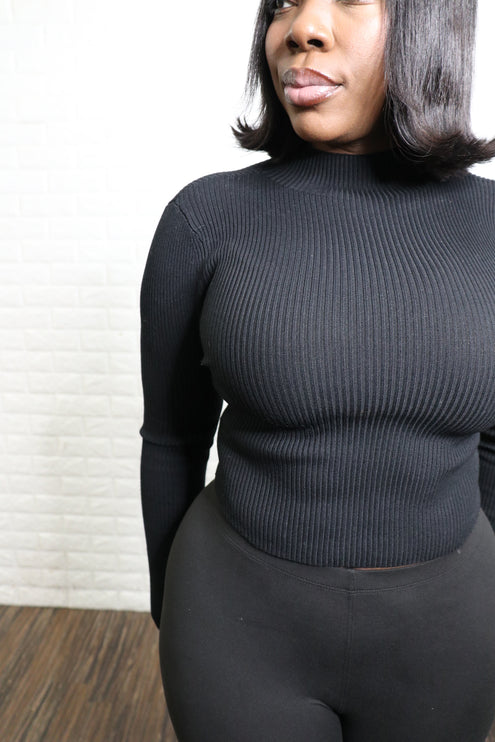 Ribbed crop turtleneck sweater