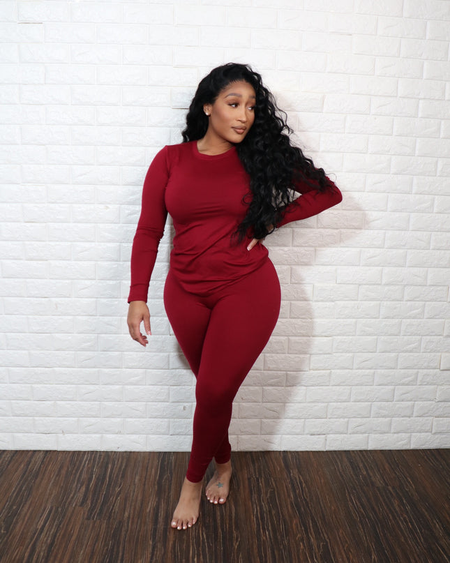 Long sleeve smooth like butter set| Burgundy