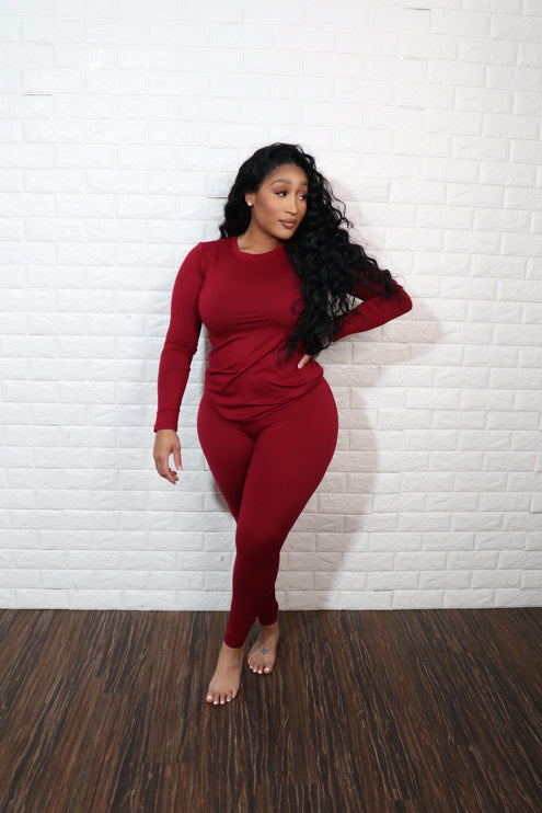 Long sleeve smooth like butter set| Burgundy