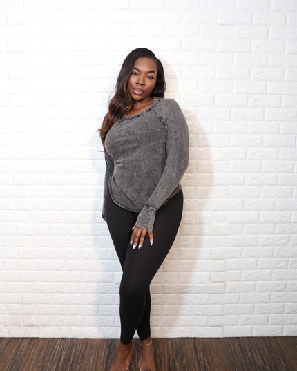 Thumb hole mineral wash legging set| Black