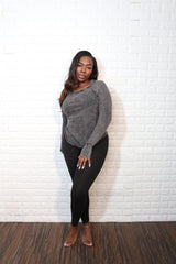 Thumb hole mineral wash legging set| Black