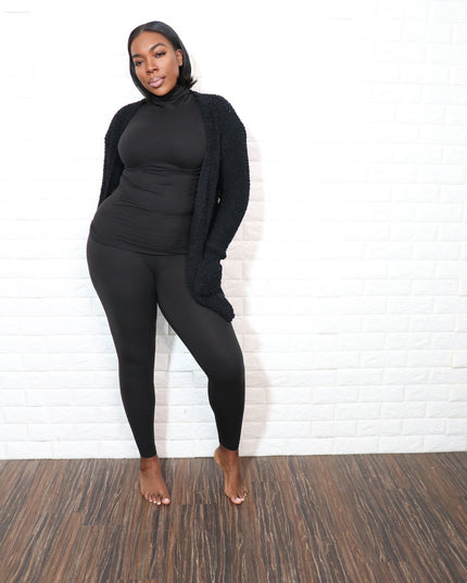 3 pc popcorn cardigan set| Black