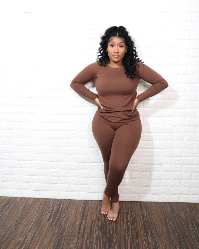 Long sleeve smooth like butter set| Brown