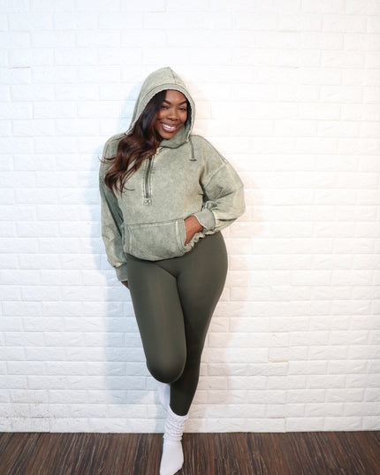 Hooded quarter zip set| Olive