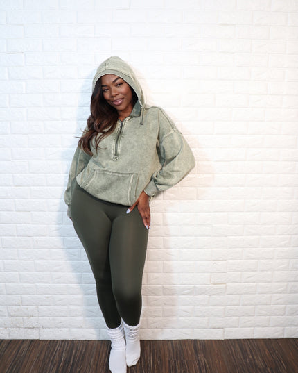 Hooded quarter zip set| Olive