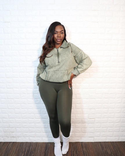 Hooded quarter zip set| Olive